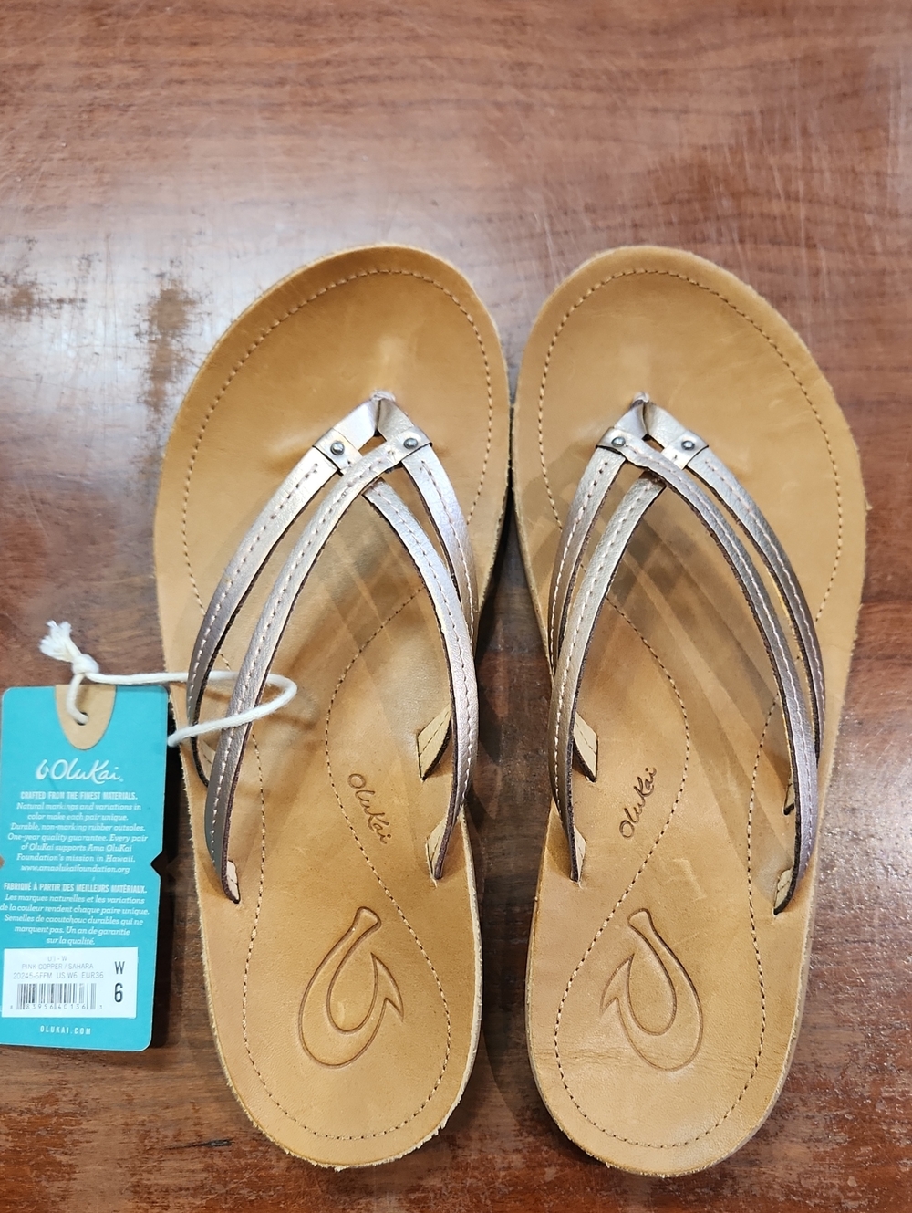 OluKai Women's Metallic Taupe Double-Strap Thong Sandals